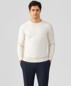 Ron Dorff Cashmere & Knitwear Tops>Cotton-Wool Navy Sweater w. Side Rib